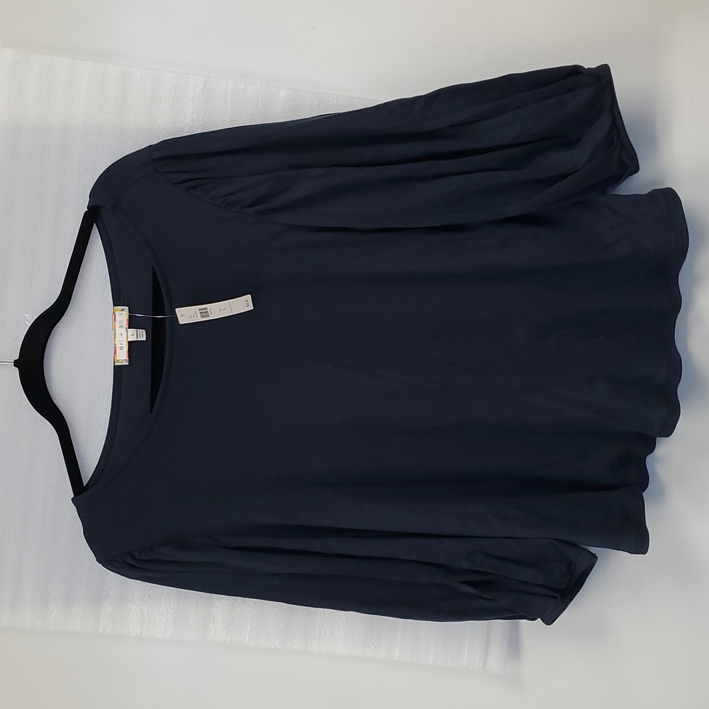 NWT Eri + Ali Anthropologie Navy Balloon Sleeve Top L